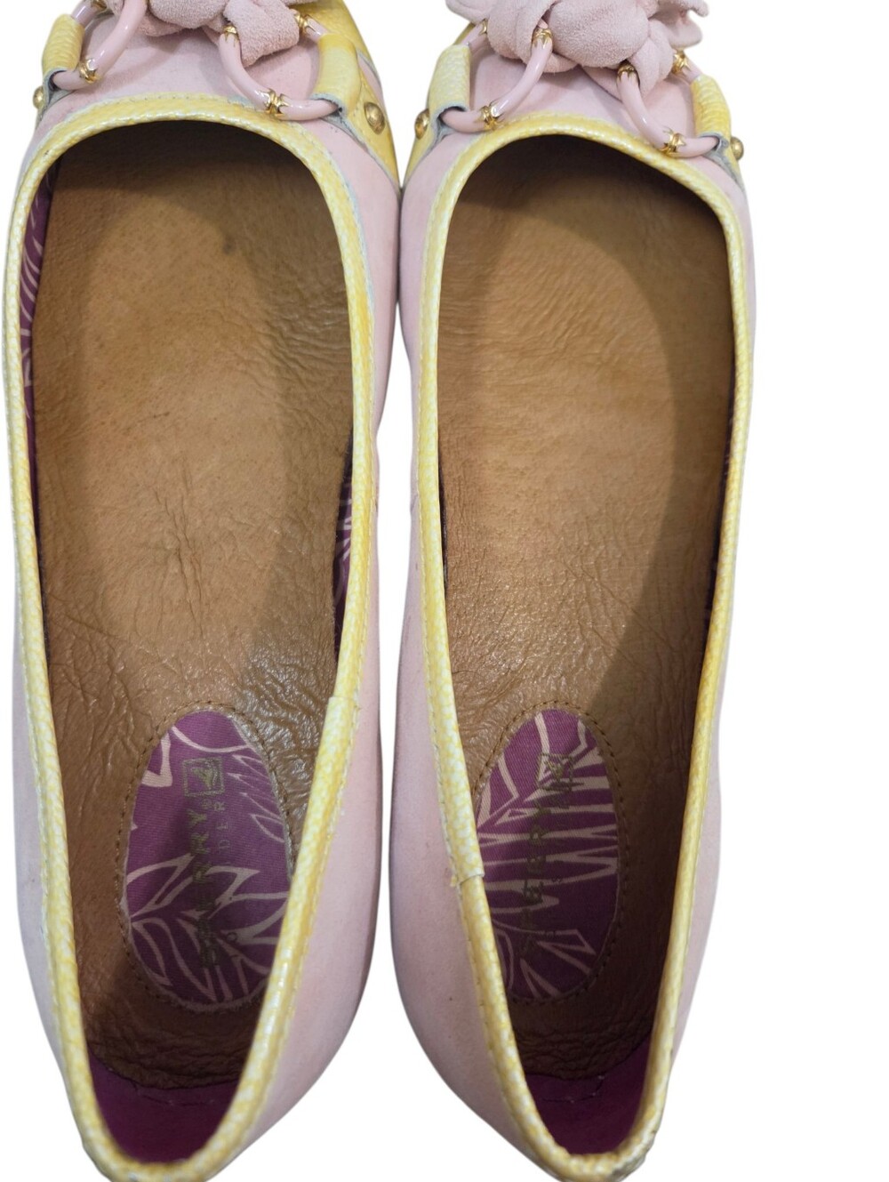 Sperry Top-Sider Suede & Leather Ballet Flats Pink Yellow Bow Womens Size 8M - Picture 2 of 8
